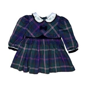 Baby Togs Childrenswear‎ Plaid Dress 24 Months Purple Green Velvet Trim